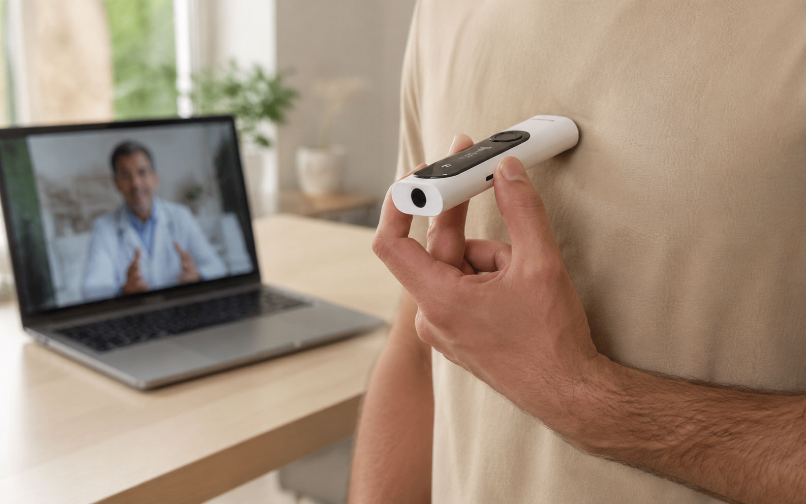 Digitální stetoskop Withings BeamO během vzdálené konzultace